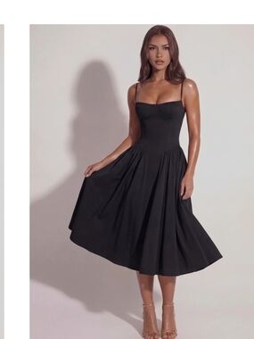 Francesca Black Midi Dress with Spaghetti Straps